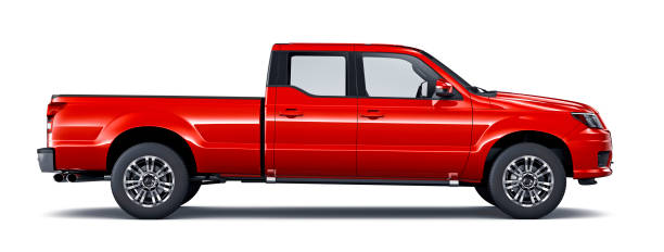 Generic red pickup truck isolated on white background